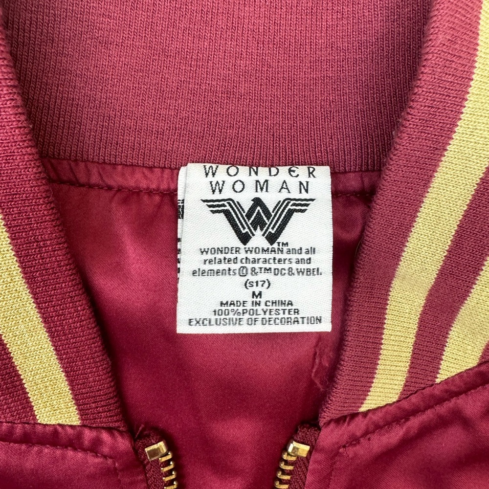 Wonder Woman Satin Bomber Jacket - Burgundy with Gold Trim - Picture 4 of 4